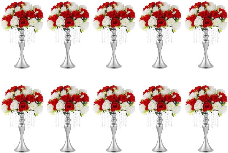 Photo 1 of ECOM KING Versatile Wedding Flower Stand,Wedding Flower Arrangement for Table Centerpiece,Metal Flower Vase for Wedding Anniversary Dinner Centerpiece Home Decor(10pcs,Sliver)
