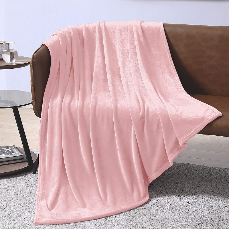 Photo 1 of EXQ Home Fleece Blanket Pink Throw Blanket for Couch or Bed - Microfiber Fuzzy Flannel Blanket for Adults or Kids---pink and white 