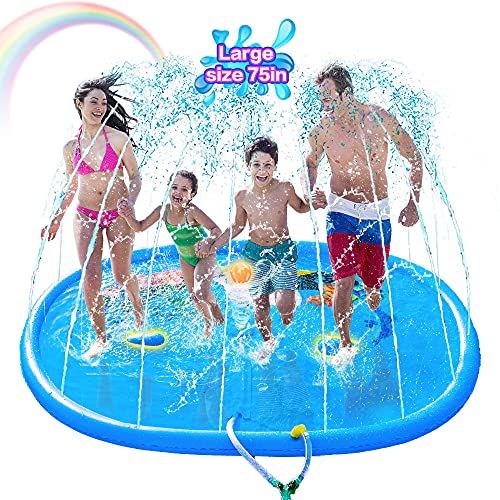 Photo 1 of 2021 Upgrade Splash Pad 74.8” Play Mat Sprinkler for Kids Toddlers Dogs, Inflatable Outdoor Water Sprinkler Toys Wading Swimming Pool for for Girls Boys, Great for Learning
