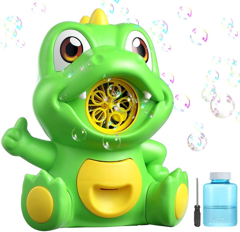 Photo 1 of AUUGUU Automatic Bubble Machine- 1000+ Bubbles Per Minute, Dino Bubble Blower Toys for Lawn Games, Gift for Kids and Toddlers Boys Girls Indoor Outdoor Birthday Party Wedding - SEALED 
