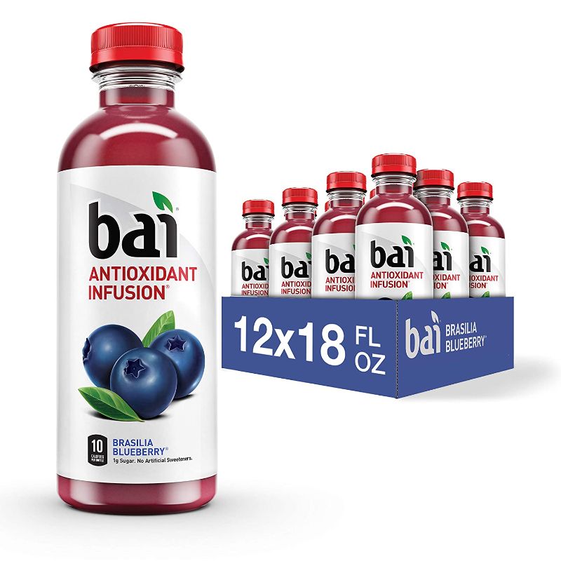 Photo 1 of Bai Flavored Water, Brasilia Blueberry, Antioxidant Infused Drinks, 18 Fluid Ounce Bottles, 12 Count EXP 09/01/2021
