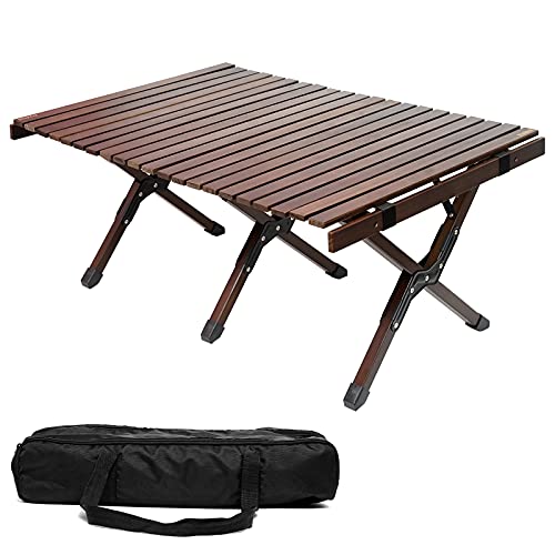 Photo 1 of ZUZHII Low Height Portable Folding Wooden Travel Camping Table for Outdoor/Indoor Picnic, BBQ and Hiking with Carry Bag, Muti-Purpose for Patio, Garden, Backyard, Beach Walnut Wood) 
