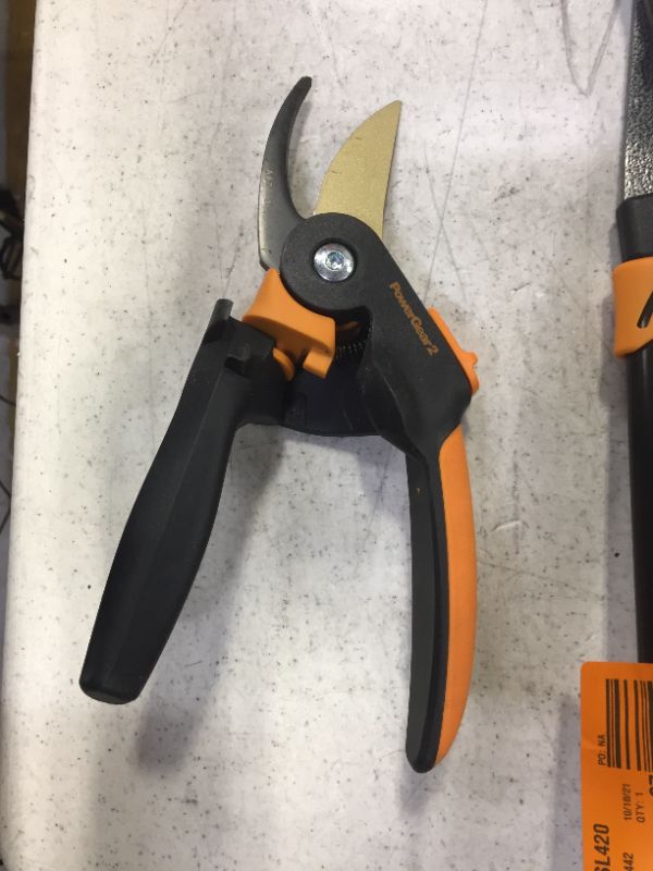 Photo 1 of 3/4 in. Cut Capacity Titanium Coated Blade, PowerGear 2 Bypass Pruner And A Fiskars 25 in. Wavy-Blade Hedge Shears with Adjustable Blade