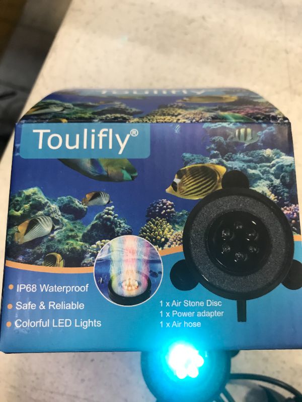 Photo 2 of TOULIFLY LED Aquarium Light, Multi-Colored LED Aquarium Air Stone Disk, Round Strip with Colored Light for Aquarium Fish Tank 2 PACK 
