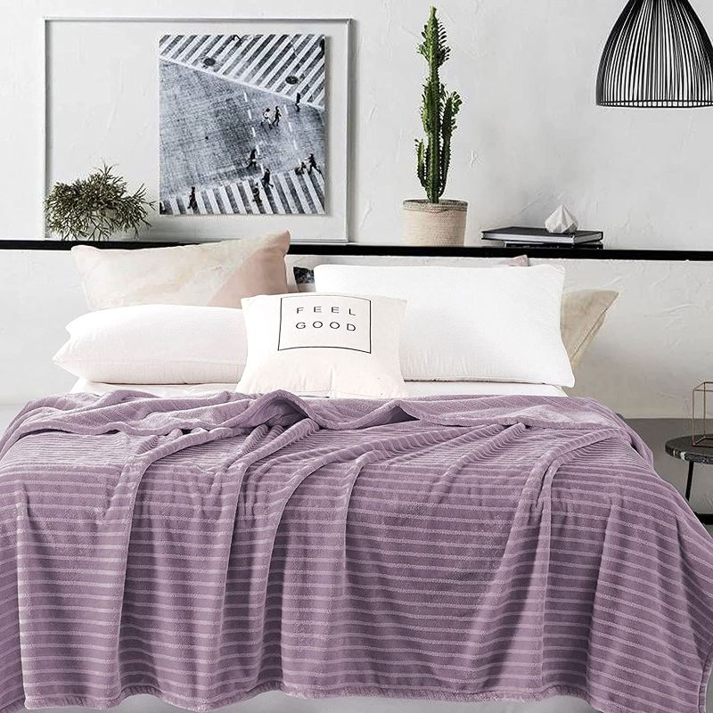 Photo 1 of GONAAP Fleece Flannel Throw Blanket Super Soft Cozy Striped Lightweight All Seasons Decorative Two Sizes for Coach Bed Sofa (Lilac 60"x80")
