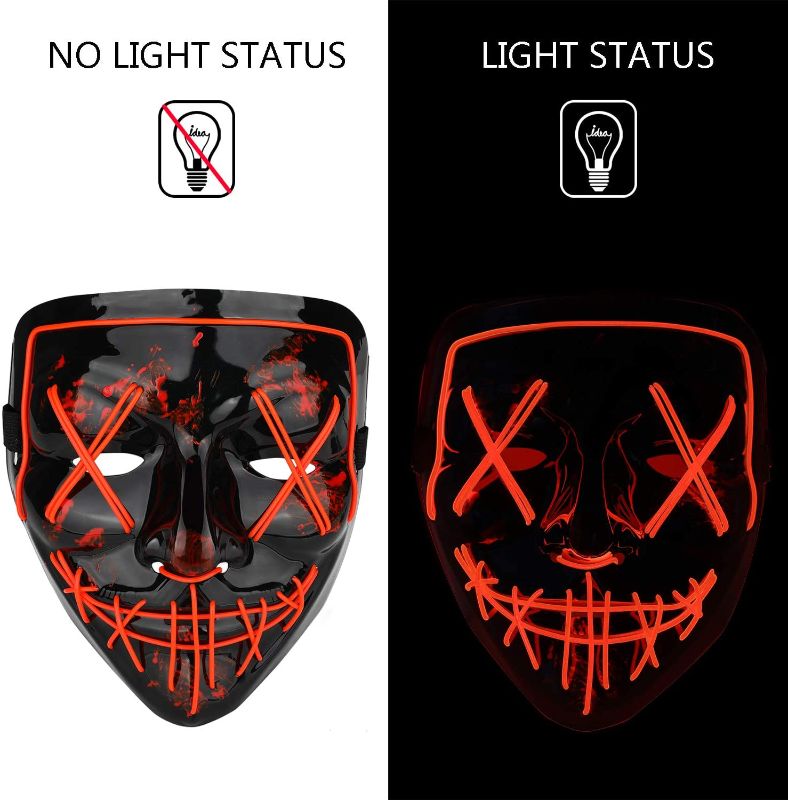 Photo 1 of Halloween Mask LED Light up Mask for Festival Cosplay Halloween Costume Masquerade Parties,Carnival,Gifts color orange 3 PACK 