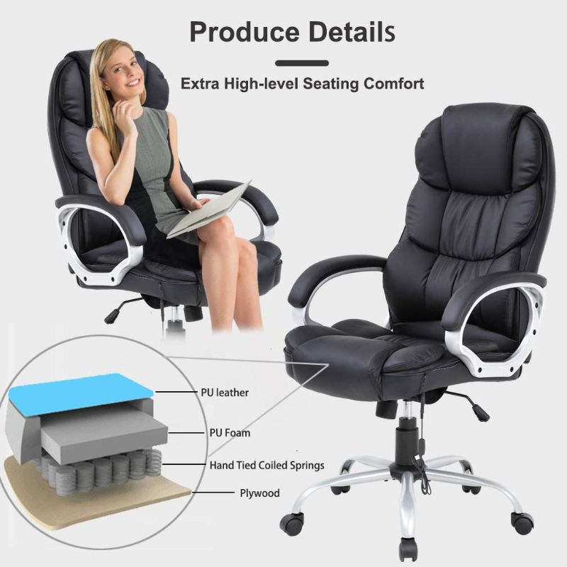 Photo 1 of Home Office Chair Massage Desk Chair Ergonomic Computer Chair with Lumbar Support Headrest Armrest High Back Task Chair Rolling Swivel PU Leather Executive Chair for Women Adults, Black
