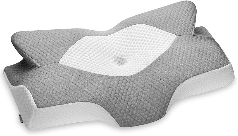 Photo 1 of 24 x 17 inches color grey and white Elviros Cervical Memory Foam Pillow, Contour Pillows for Neck and Shoulder Pain, Ergonomic Orthopedic Sleeping Neck Contoured Support Pillow for Side Sleepers, Back and Stomach Sleepers (Grey)
