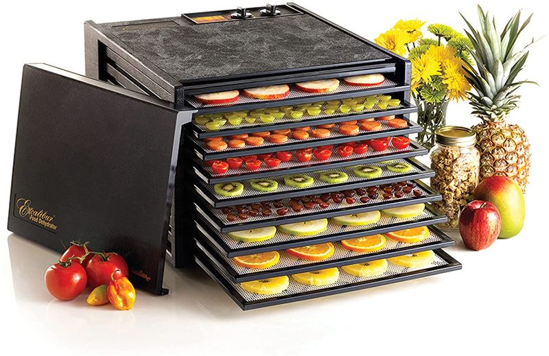 Photo 1 of Excalibur 3926TB 9-Tray Electric Food Dehydrator with Temperature Settings and 26-hour Timer Automatic Shut Off for Efficient Drying Includes Guide to Dehydration Made in USA, 9-Tray, Black 