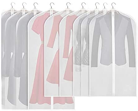 Photo 1 of Hanging Garment Bag (Set of 10) Lightweight Clear Full Zipper Suit Bags - PEVA Moth-Proof Breathable Dust Cover for Closet Clothes Storage (24"x48" -10pack)
