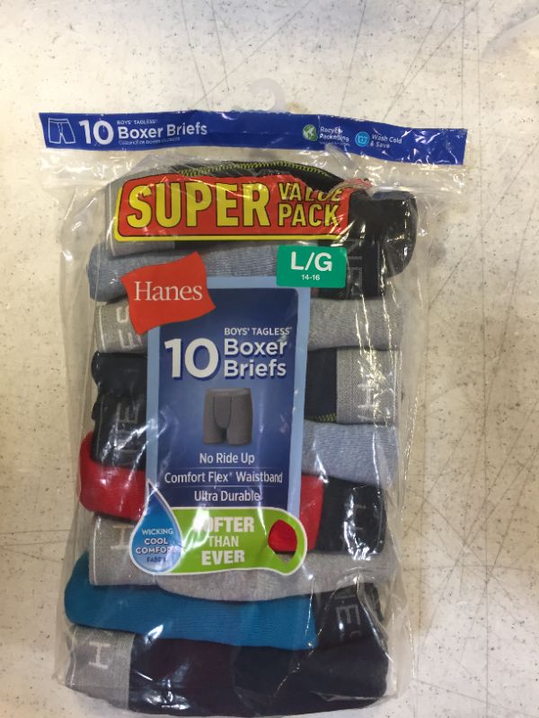 Photo 2 of Hanes Boys' 10pk Boxer Briefs -  size large 14-16---ONLY 9 MISSING ONE 
