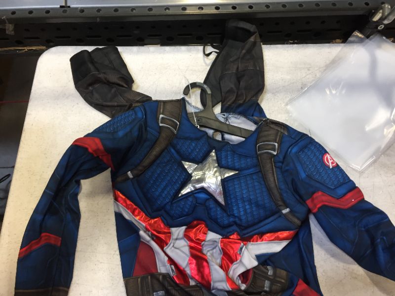 Photo 2 of Halloween Kids' Marvel Captain America Halloween Costume Muscle Jumpsuit size medium--no mask 