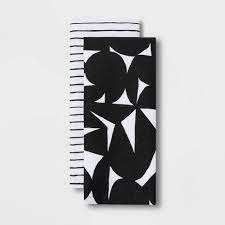 Photo 1 of 2pk Cotton Geometric Kitchen Towels Black - Room Essentials 3 count