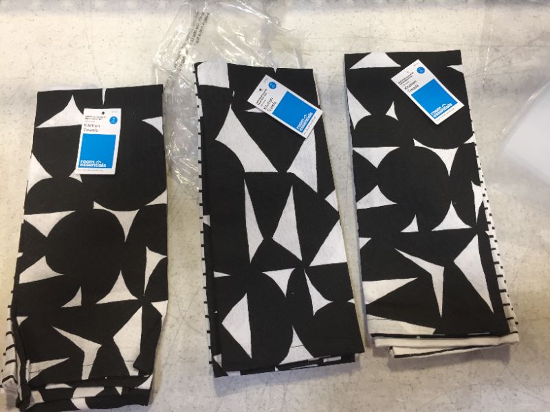 Photo 2 of 2pk Cotton Geometric Kitchen Towels Black - Room Essentials 3 count