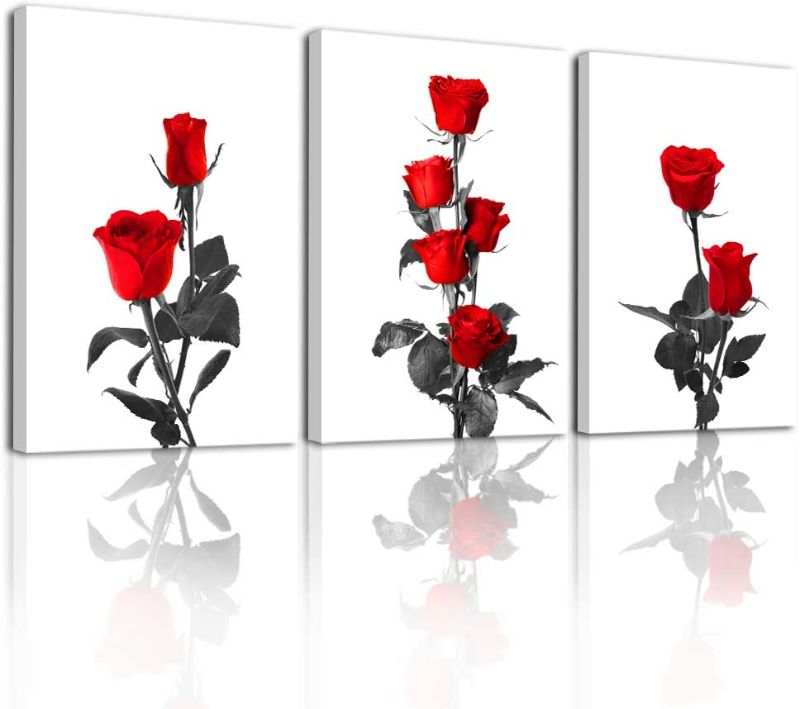 Photo 1 of Canvas Wall Art For Bedroom Family Wall Decorations For Living Room Kitchen Wall Decor Paintings Red Roses Flowers Wall Pictures Artwork Fashion Inspirational Wall Art Bathroom Home Decor 3 Pieces
