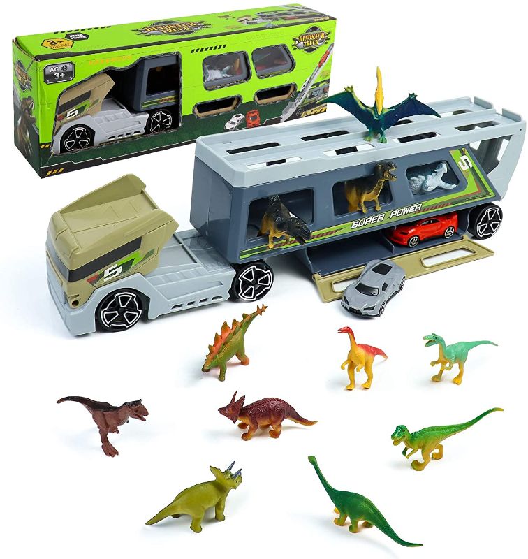 Photo 1 of Fajiabao Dinosaur Toys Transport Vehicles Trucks for 2 3 4 5 Year Old Boys Jurassic Park Toys with 12 Dinosaur Figures 2 Car Party Favors Christmas Birthday Gifts
