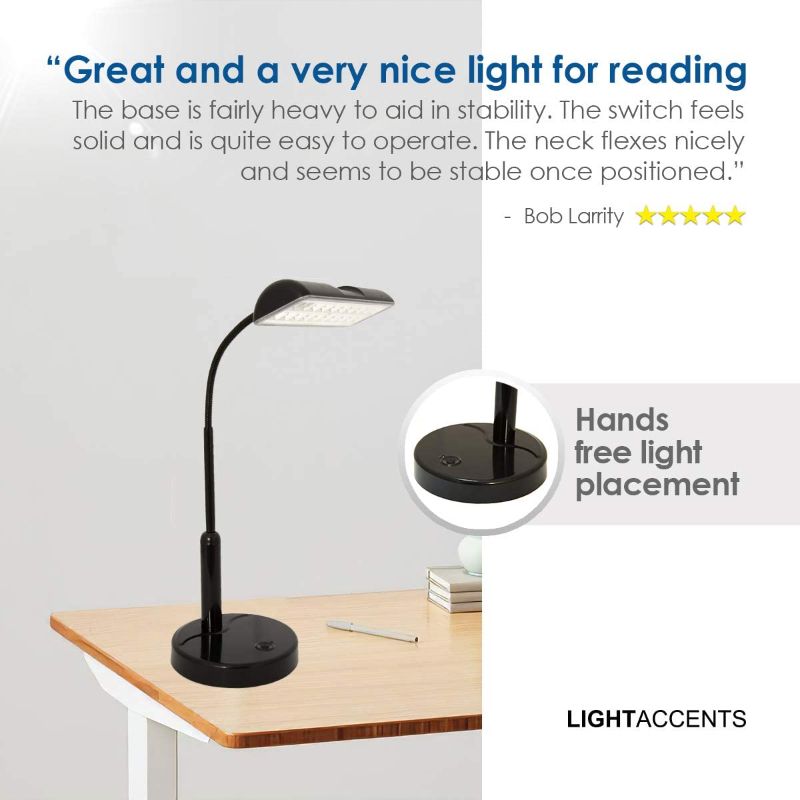 Photo 1 of Battery Operated Lamp LED Desk Lamp by Lightaccents - Cordless Lamp - Portable Office Desk Lamp - Table Lamp Super Bright LED's with Adjustable Metal Neck Desk Decor Desk Lamps for home office (Black)
