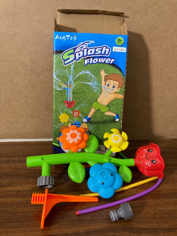 Photo 2 of Sprinkler for Kids Flower Splash Spray Outdoor Water Toys Lawn Garden Yard Backyard Spinning Sprinklers Outside Toddlers Kids Toys Age 3 4 5 6 7 8 3-10 8-12 Year Old Boys Girls Summer Party Games