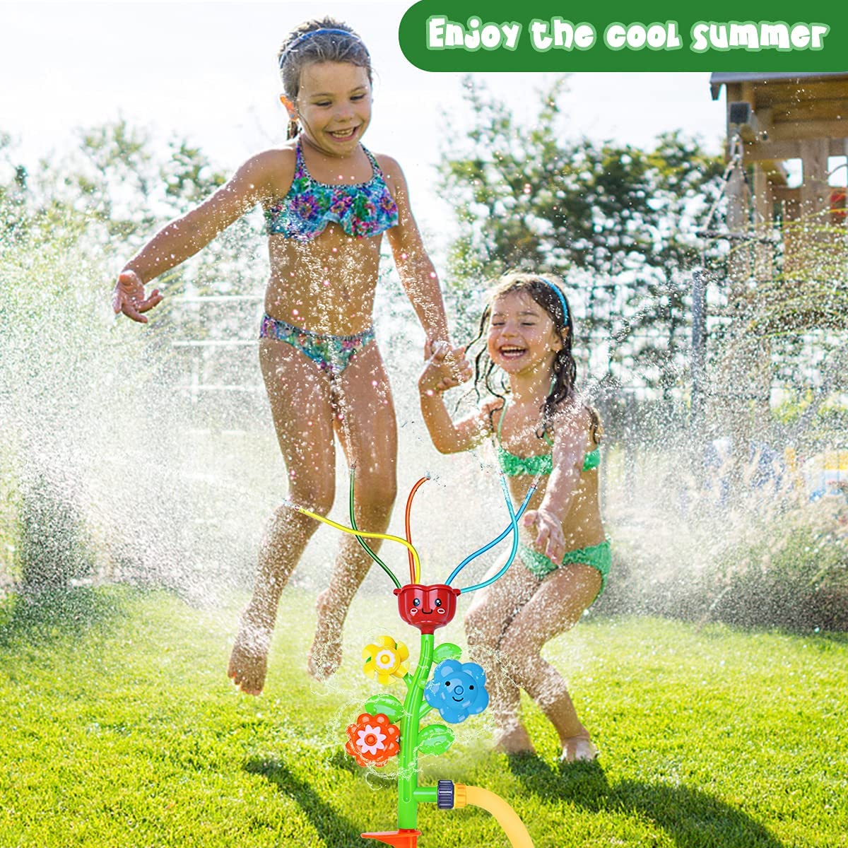 Photo 1 of Sprinkler for Kids Flower Splash Spray Outdoor Water Toys Lawn Garden Yard Backyard Spinning Sprinklers Outside Toddlers Kids Toys Age 3 4 5 6 7 8 3-10 8-12 Year Old Boys Girls Summer Party Games