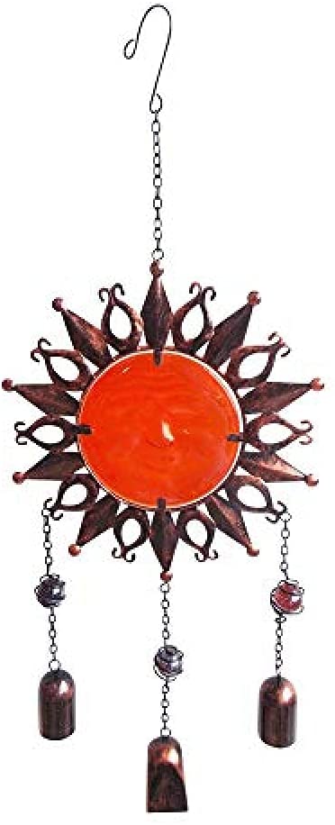 Photo 1 of Comfy Hour Spring is Here Collection 23" Red Brown Copper Metal Art Sunface Hanging Wind Chime for Home and Garden