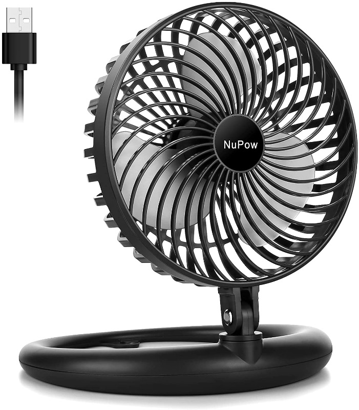 Photo 1 of NuPow Desk Fan Small Table Fan, 8-Inch USB Powered Quiet Portable Foldaway Fan Adjustable 540-degree Angle, Wall Mount, 3 Speed, Mini Room Personal Fan for Bedroom Office Home, 5ft Cord (Black)