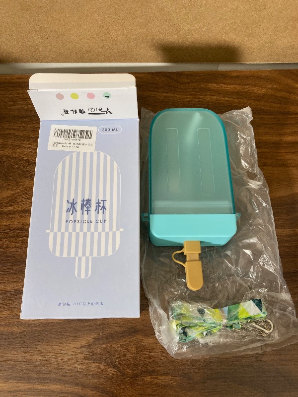 Photo 2 of Cute Water Bottles with Straws for Kids,Unique Kawaii Popsicle Shaped Plastic Leakproof Kettle 300ML,?Adjustable Shoulder Strap Transparent Water Juice Drinking Jug BPA Free (blue)