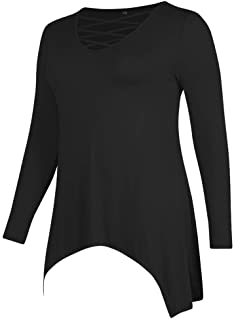 Photo 1 of BELE ROY Womens Plus Size Criss Cross Tops Summer Cold Shoulder Tunics V Neck Casual T Shirts Short Sleeve Dress Black 2xl