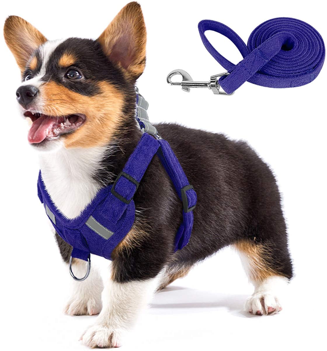 Photo 1 of PAWDAY Puppy Harness, Soft Breathable Suede Fabric No Pull Vest Harness for Puppies, Reflective and Adjustable Dog Harness & Leash Set for Medium and Small Dog, Royal Blue, L