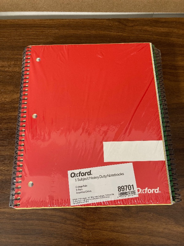 Photo 2 of Oxford Spiral Notebooks, 1 Subject, College Rule, Durable Covers, Heavy-duty Coil, 1 Pocket, 8.5 x 11, 100 Sheets, Red, Blue, Green, 3/Pack (89701)