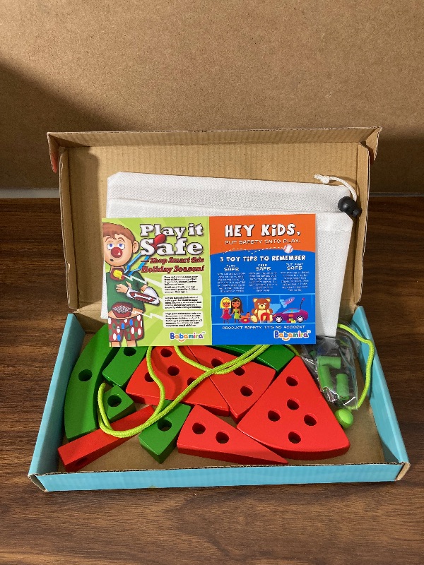 Photo 1 of Babamira Wooden Lacing Watermelon Threading Toys: 10 PCS Wood Block Puzzle Game | Fine Motor Skill Toy | Educational and Learning Montessori Activities for Age 3 4 5 6 Year Old Toddler Kids Boy Girl