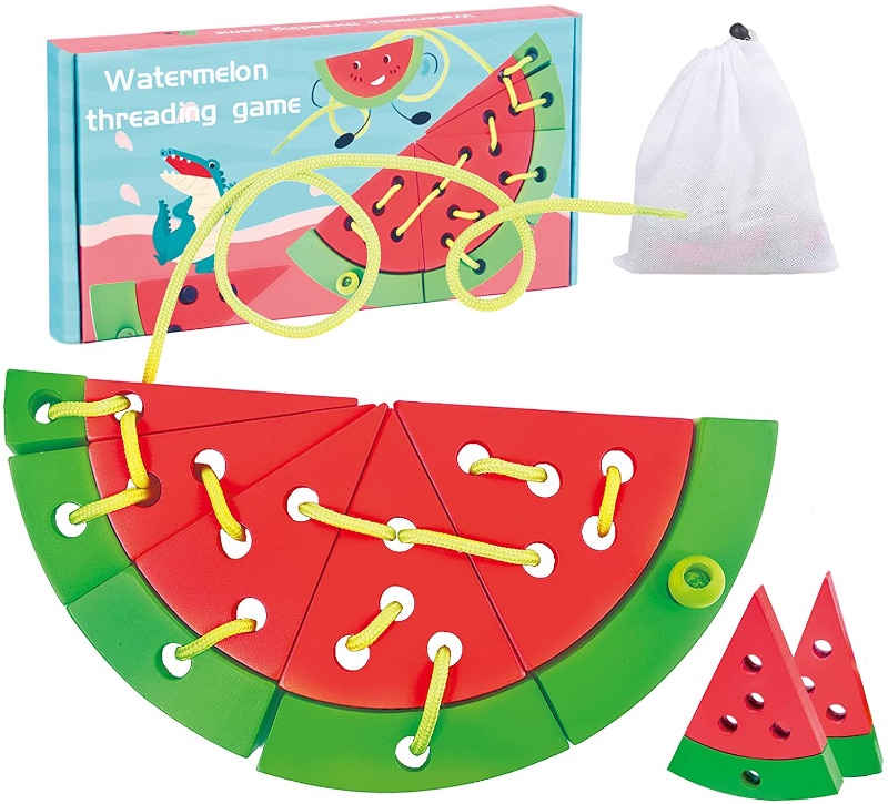 Photo 1 of Babamira Wooden Lacing Watermelon Threading Toys: 10 PCS Wood Block Puzzle Game | Fine Motor Skill Toy | Educational and Learning Montessori Activities for Age 3 4 5 6 Year Old Toddler Kids Boy Girl