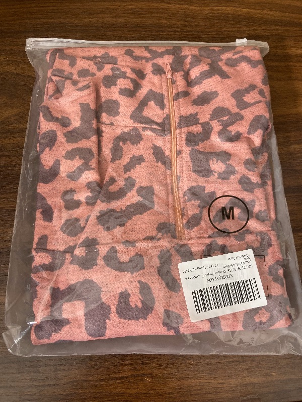 Photo 2 of BETTE BOUTIK Women Casual Pullover Sweatshirts Zip Neck Funnel Tops Long Sleeve Plain Leopard Top with Pockets PINK MEDIUM