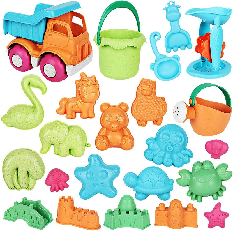 Photo 1 of Auney 23 PCS Beach Toys Sand Toys Set for Kids, Sand Wheel, Dump Truck, Bucket, Rakes, Watering Can, Animal and Castle Sand Molds