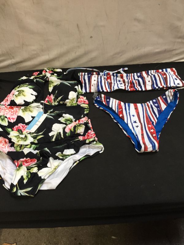 Photo 1 of WOMENS SWIMSUITS AMERICAN FLAG 2 PC SIZE 6 --FLORAL ONE PIECE SIZE XL 