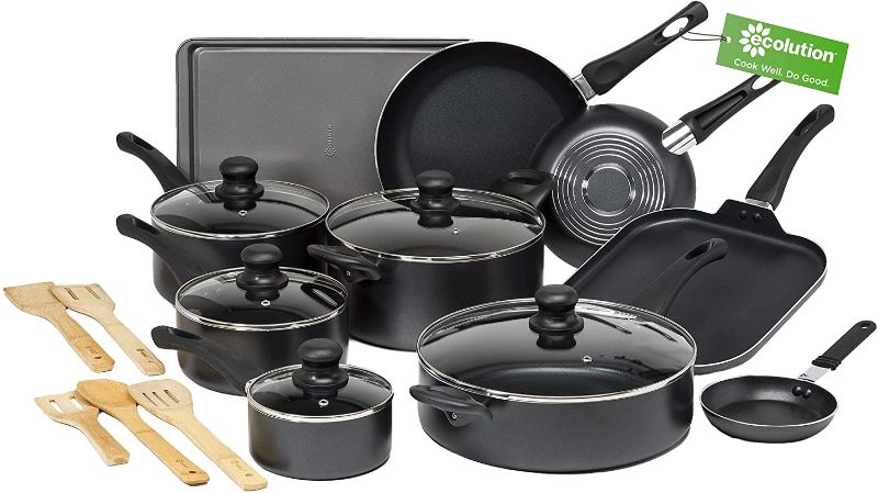 Photo 3 of Ecolution Easy Clean Non-Stick Cookware, Dishwasher Safe Pots and Pans Set, 20 Piece, Black
