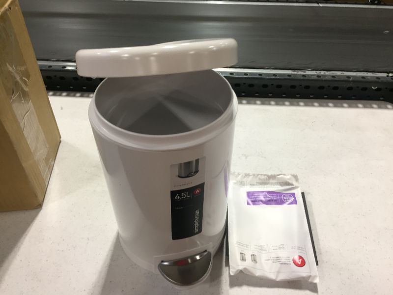 Photo 1 of DENTED--simplehuman 1.2-Gallon Round Step Trash Can, White Steel