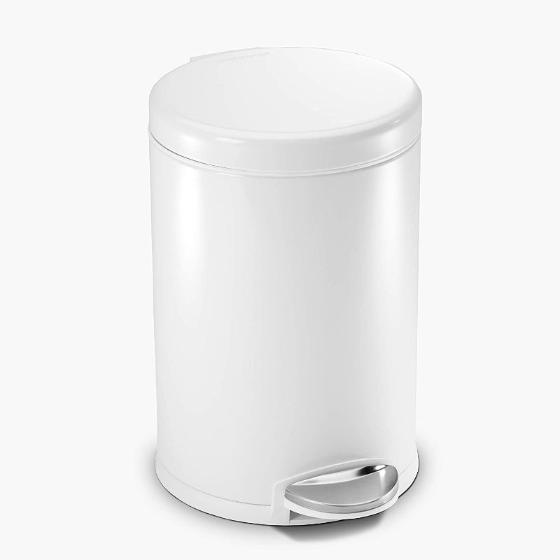 Photo 1 of DENTED--simplehuman 1.2-Gallon Round Step Trash Can, White Steel