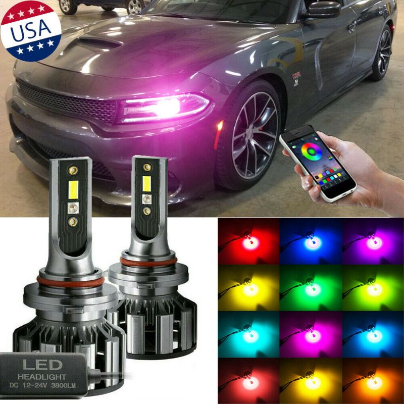 Photo 1 of 2x RGB LED Headlight Bulbs Phone Control Hi/Low Beam For Dodge Charger 2016-2020
