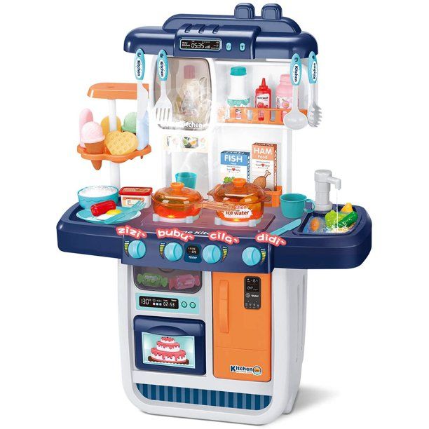 Photo 1 of CUTE STONE Little Kitchen Playset, Kids Play Kitchen with Realistic Lights & Sounds,Simulation of Spray, Play Sink with Running Water,Dessert Shelf Toy & Other Kitchen Accessories Set for Girls Boys
