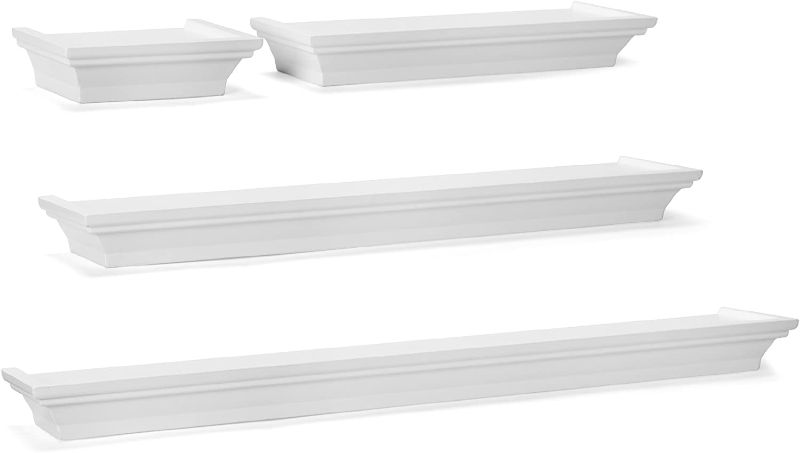 Photo 1 of Melannco Floating Wall Shelves for Bedroom, Living Room, Bathroom, Kitchen, Nursery, Set of 4, White, 4 Count
