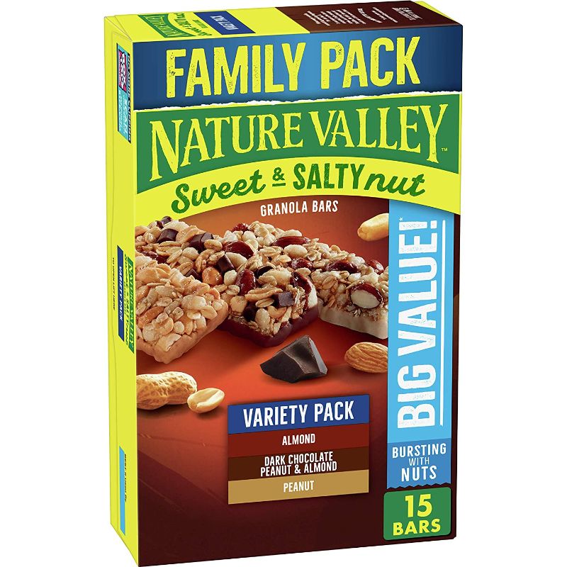 Photo 1 of 2pack Nature Valley Granola Bars, Chewy, Almond/Dark Chocolate, Peanut & Almond, Peanut, Sweet & Salty Nut, Variety Pack, 15 Pack - 15 pack, 1.2 oz bars expires 