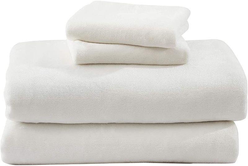 Photo 1 of Cozy Fleece Warm and Cozy Super Plush Flannel Fleece Sheet Set, White, King
