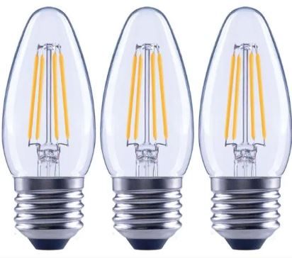 Photo 1 of 60-Watt Equivalent B11 Dimmable Blunt Tip Candle Clear Glass Filament LED Vintage Edison Light Bulb Daylight (3-Pack)
