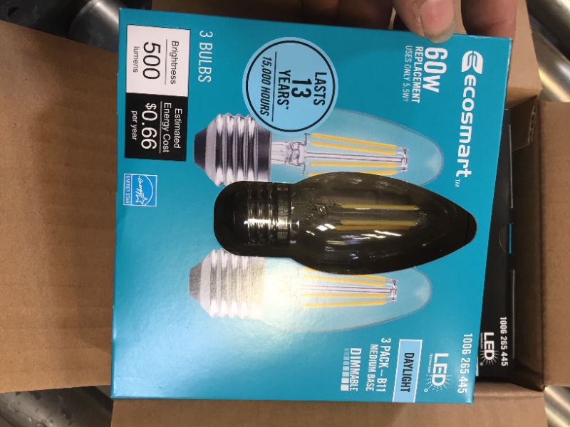 Photo 2 of 60-Watt Equivalent B11 Dimmable Blunt Tip Candle Clear Glass Filament LED Vintage Edison Light Bulb Daylight (3-Pack)
