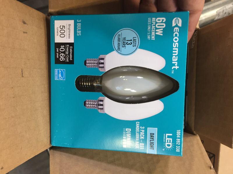 Photo 2 of 60-Watt Equivalent B11 Dimmable ENERGY STAR Frosted Glass Filament LED Vintage Edison Light Bulb Daylight (3-Pack)
