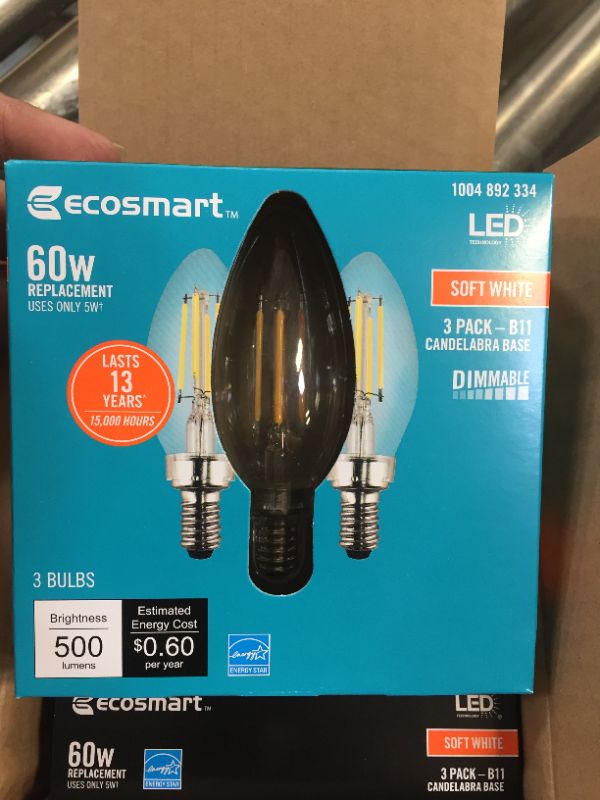 Photo 2 of 60-Watt Equivalent B11 Dimmable ENERGY STAR Clear Glass Filament LED Vintage Edison Light Bulb Soft White (3-Pack)
