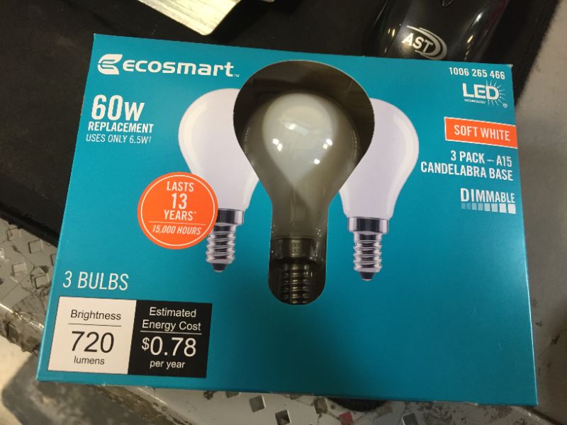 Photo 2 of 60-Watt Equivalent A15 Dimmable Appliance Fan Frosted Glass Filament LED Vintage Edison Light Bulb Soft White (3-Pack)
