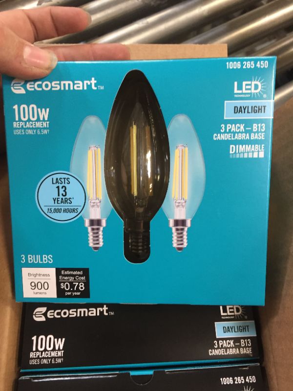Photo 1 of 100-Watt Equivalent B13 Dimmable Blunt Tip Candle Clear Glass Filament LED Vintage Edison Light Bulb Daylight (3-Pack)
