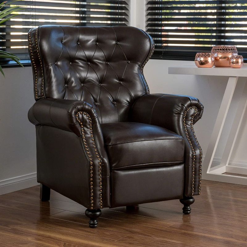 Photo 1 of Great Deal Furniture Waldo Brown Leather Recliner Club Chair
