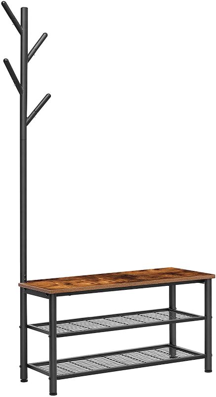 Photo 1 of HOOBRO Coat Rack Shoe Bench, Shoe Rack and Coat Stand, 2 in 1, Multifunctional, Good Air Permeability, Strong and Durable, Industrial Style, Entryway, Living Room, Bedroom BF12HX01
